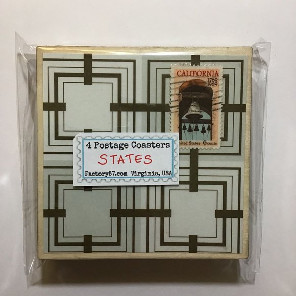 DC & State Coasters, 4 pack, Postage Stamp Wood Coaster Set with Cork Backing, D - Picture 4 of 9